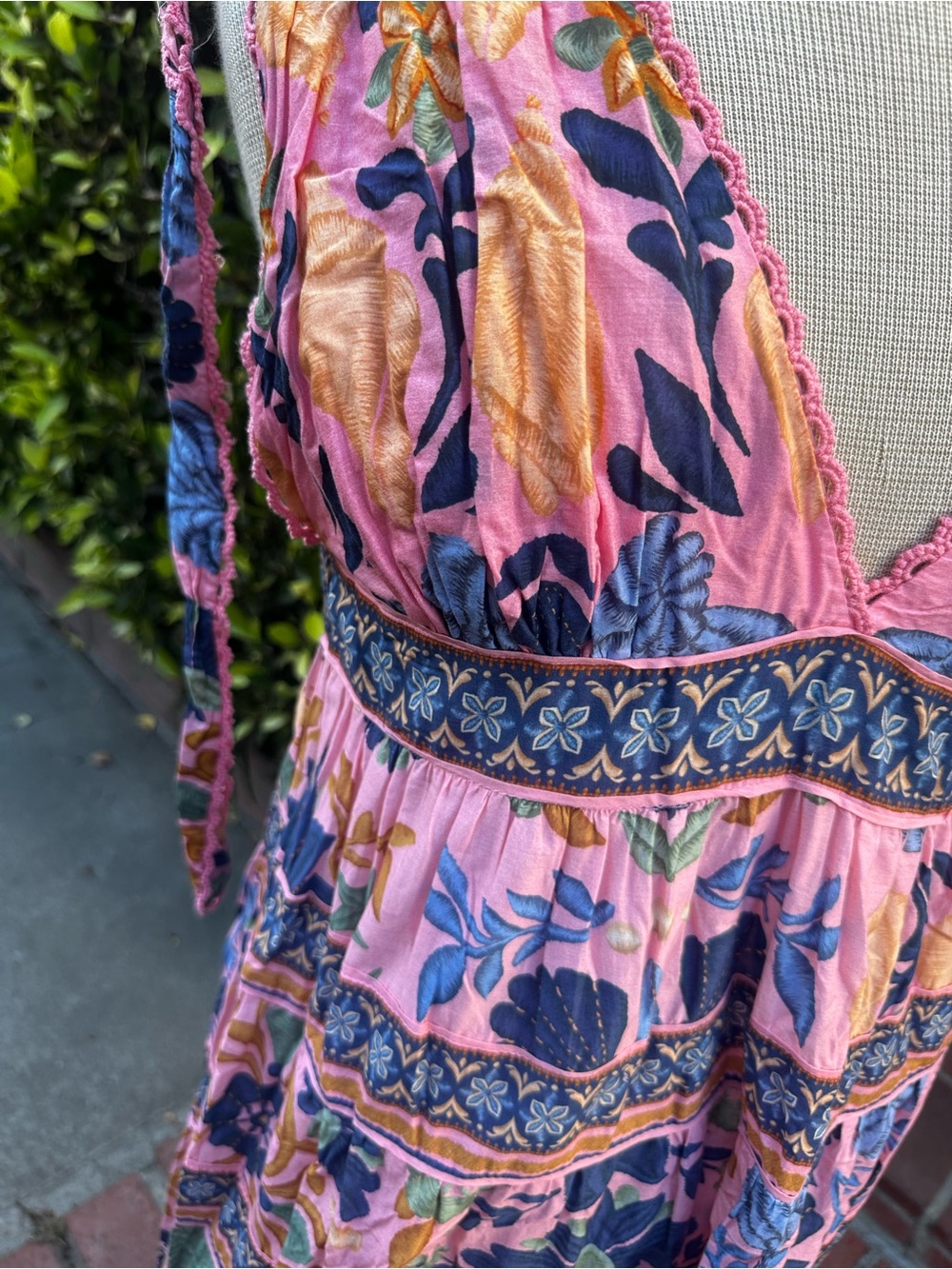 FARM Rio Pink Floral Embroidered V-Neck Midi Sundress - Picture 3 of 6